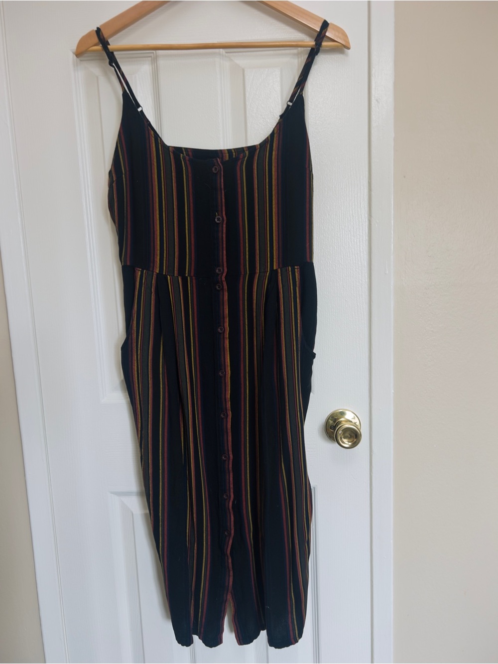 RVCA Black Midi Dress with Multicolor Vertical Stripes